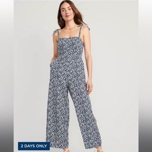 Old Navy floral linen-blend tie-shoulder jumpsuit